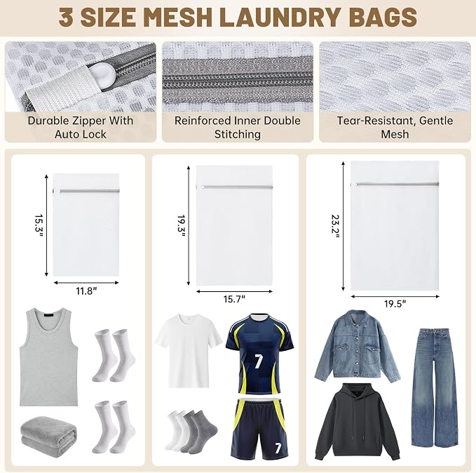 Large Laundry Backpack Bag with 3 Sizes Mesh Wash Bags Total 170L | 2 in 1 Laundry Hamper Basket with Shoulder Straps, Freestanding Laundry Bag for College Dorm, Laundromat, Apartment - Image 2