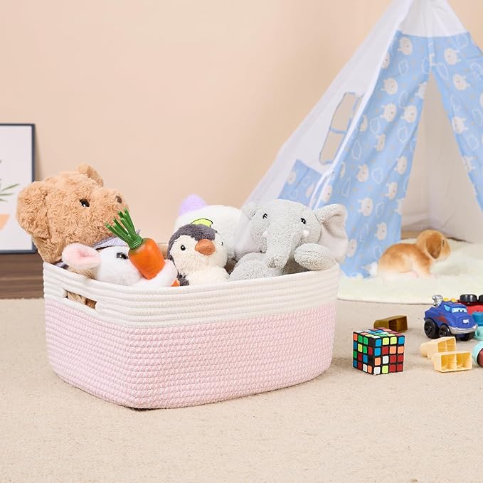 MiniArk Large Storage Baskets for Shelves, 17 x 13 x 7.5” Closet Organizers Bins for Clothes Blanket Towels, Baby Nursery, Toy Baskets Box, Woven Rope Baskets, 2 Packs Woven Pink - Image 5