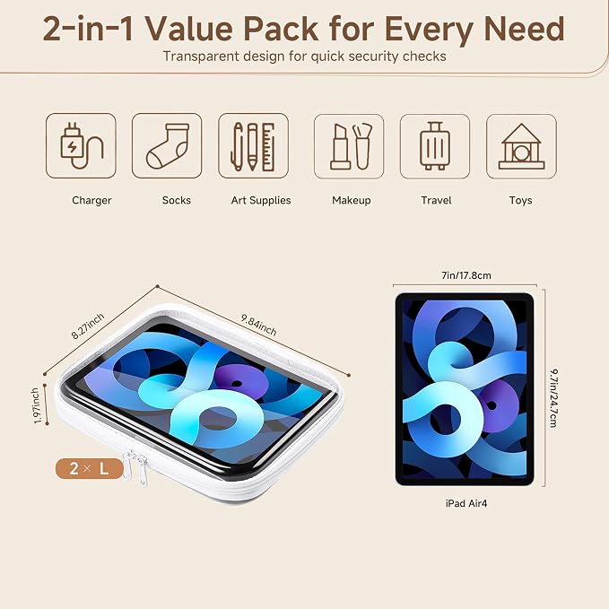 2 Pack Clear Hard Shell Zipper Case Diaper Organizer | 1.0mm Hard Shell, Upgraded Large Zipper Pulls, Clear Travel Pouches, Smooth Zipper Closure, Holds Shape - Image 4