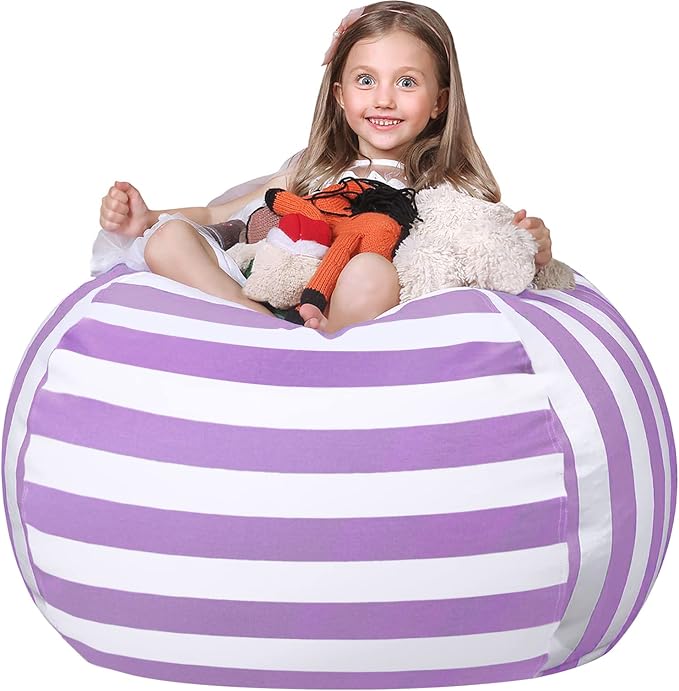 WEKAPO Stuffed Animal Storage Bean Bag Chair Cover for Kids | Stuffable Zipper Beanbag for Organizing Children Plush Toys Large Premium Cotton Canvas (Purple, XX-Large) by Wekapo