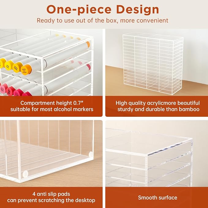 BEYGORM Horizontal Marker Organizer for 320 Markers, Acrylic Large Shelf | Desktop Storage Rack for Paint Pens, Ideal for Art Studio, Office & Drawing Supplies Organization - Image 6