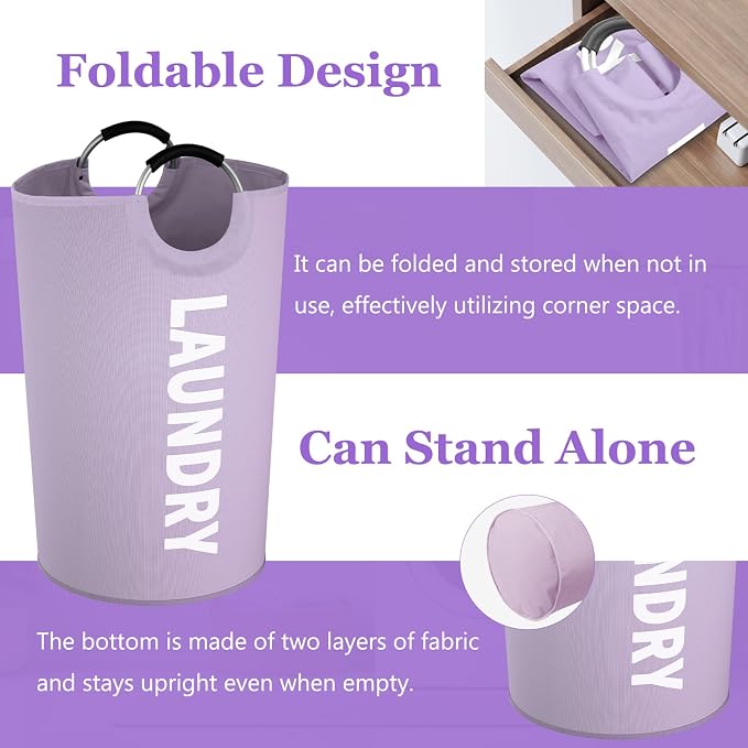 Super Large Laundry Basket with Handles, 125L Foldable Dirty Clothes Hamper for Adult, Stand-alone Laundry Hamper in 600D Oxford Fabric, Purple Storage Basket for Family, Guest House,Purple - Image 5
