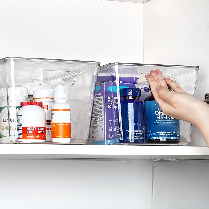 Vtopmart 12 Pack Clear Stackable Storage Bins with Lids and Handles, Large | BPA-free Plastic, Organize Vertically, For Pantry Kitchen Fridge Cabinet Closet Bathroom, Built to Last, Easy to Move - Image 5