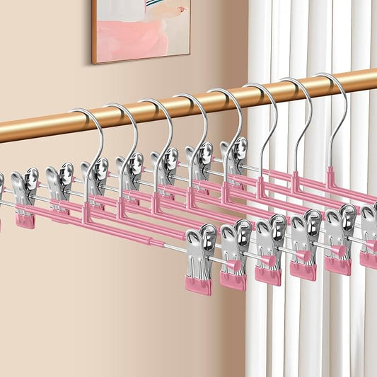 14 Inch Pants Hangers with Clips Skirt Hangers, 20 Pack, Pink | Non-Slip,Adjustable metal clips,Space-Saving,Heavy duty, for pants/skirt/dress/trousers/jeans/shorts/Clothes,Women,men by HWAJANClothesOrganizer