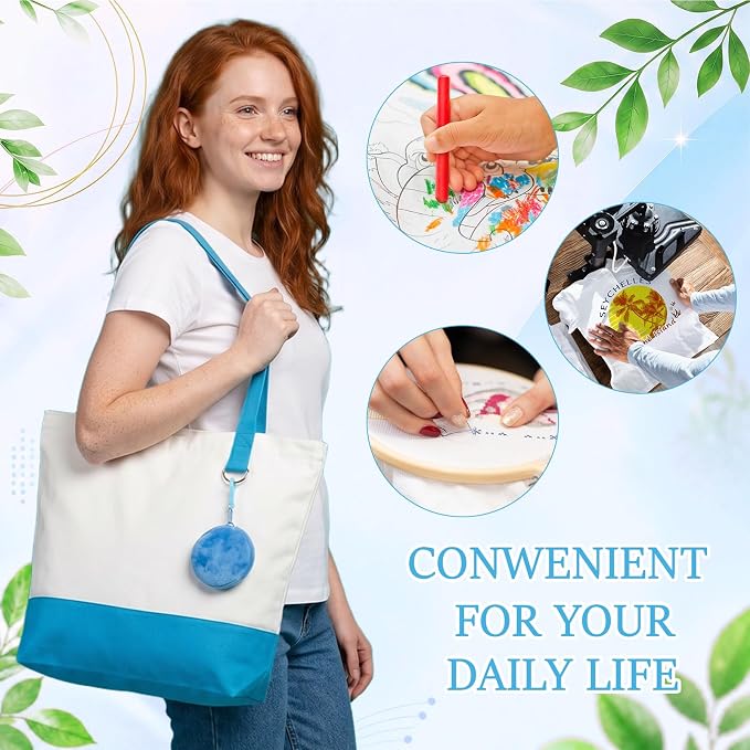 Sanwuta Canvas Tote Bags Bulk with Zipper and Plush Coin Purses 18.5" Reusable Cotton Shopping Bags with Handle for DIY Craft - Image 6