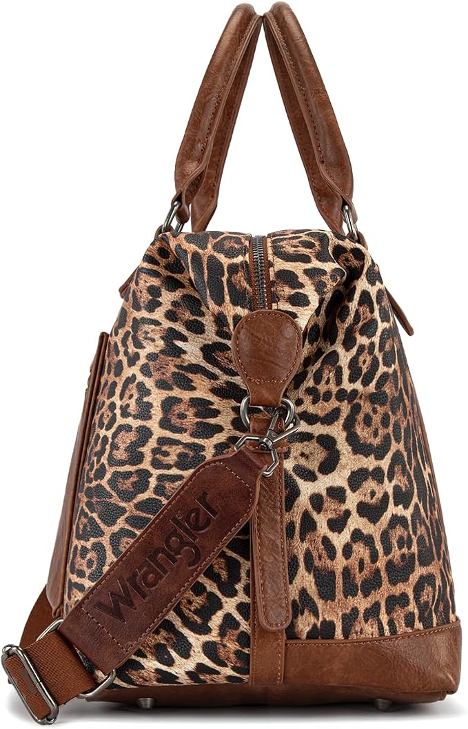 Wrangler Duffel Bag Large Travel Weekender Bag for Women Waterproof Carry on Overnight Bag for Gym,Trips,Weekends,Leopard Brown - Image 4