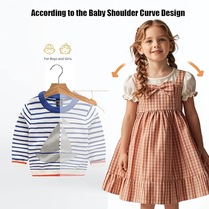 Natural 12.7" Ultra-Thin Wooden Children Closet Clothes Hangers 24PCS Wood Baby Kids Coat Hangers for Infant Toddler Newborn Jumpsuit Pants Skirts Jeans Space Saving Heavy Duty Durable Hangers - Image 2