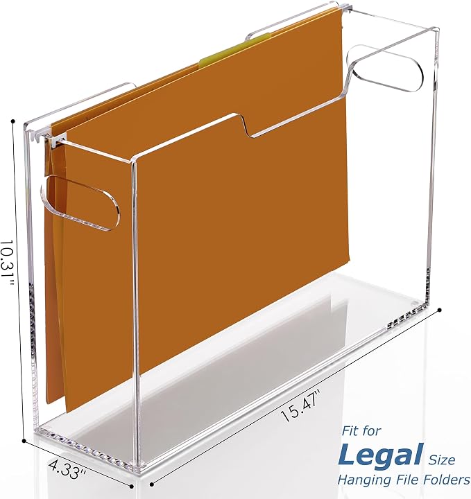 DINGHUO Acrylic Hanging File Organizer Box, Legal Size Clear File Storage Box with Handles, Portable Filing Holder for Desk, Home Office, School -1 Pack - Image 2