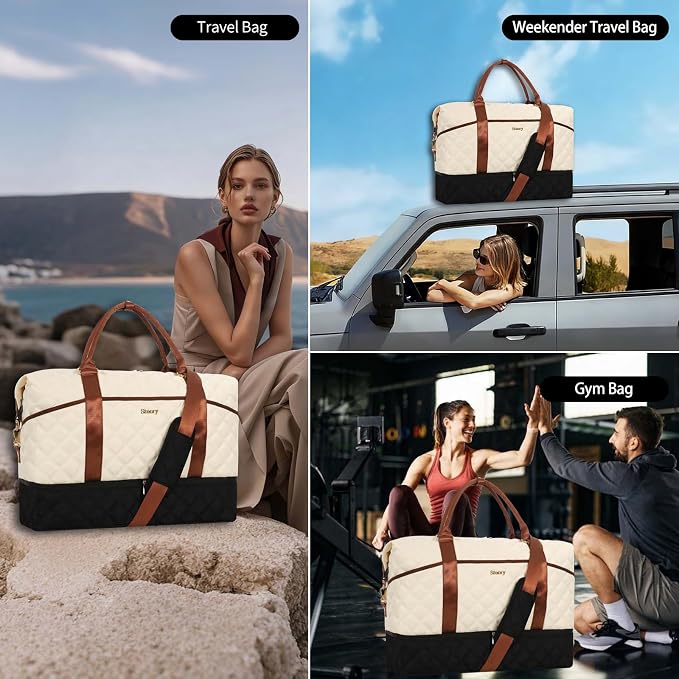Weekender Bag, Large Travel Duffel Bag for Women, Carry on Overnight Bag with Shoe Compartment and Toiletry Bags - Image 6