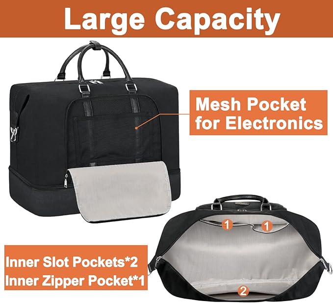 TIBES Travel Weekender Bag for Women, Overnight Bag with Shoe Compartment | 3PCS Large Travel Duffel Bag for Gym, Travel, Hospital, Business Trip, Carry On Tote, Wet & Dry Separation, Water Resistant - Image 4