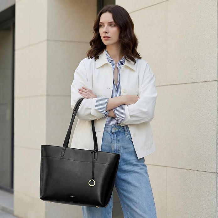 Kattee Vintage Genuine Leather Work Tote for Women | Spacious interior with a zip compartment for organized work, travel, and everyday essentials. - Image 3