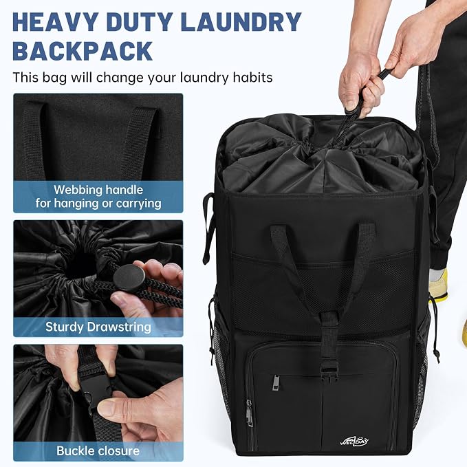 Large Laundry Backpack Bag with 3 Sizes Mesh Wash Bags Total 170L | 2 in 1 Laundry Hamper Basket with Shoulder Straps, Freestanding Laundry Bag for College Dorm, Laundromat, Apartment - Image 6