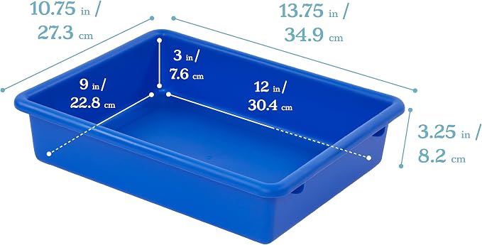 ECR4Kids Letter Size Plastic Tray Organizer with Lids, Small, Storage Bins, Blue, 10-Piece | Durable plastic, GREENGUARD Gold Certified, 2 gallon capacity, stackable/nestable, easy-lift lids, classroom & home use - Image 2