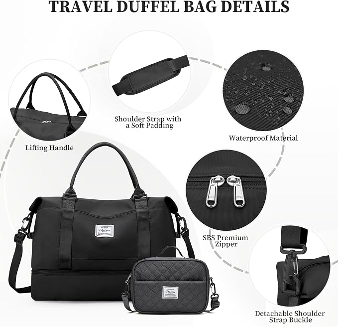 Weekender Bags for Women,Personal Item Travel Bag with Shoes Compartment | Overnight Travel Duffel Bag with Grid Toiletry Bag,Carry-On Bag,Extra Large - Image 6