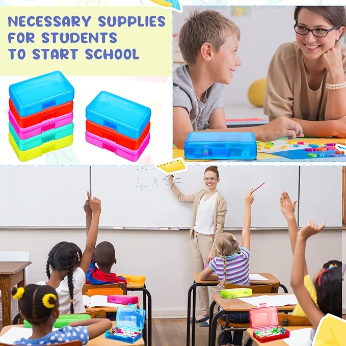 Zhehao 40 Pack Plastic Pencil Box Bulk, Hard Case for Kids,Multicolor | Clear Lid Cases for School Supplies, 3 Compartment Organizer, Hard Plastic Utility Holder with Pens Brushes, Classroom Use - Image 6