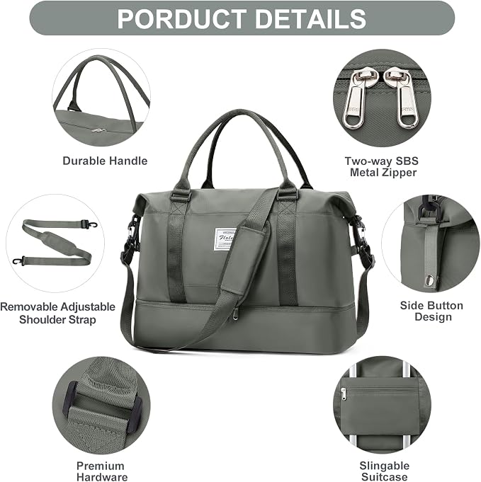 Weekender Bags for Women,Travel Duffle Overnight Bag with Shoe Compartment | Personal Item Carry On Bag,Gym Bag,3 Pcs Set - Image 6