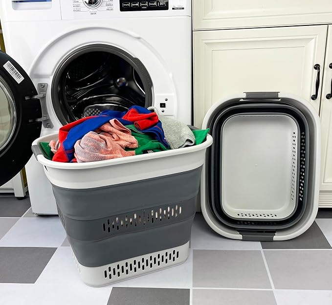 SAMMART 40L (10.5 Gallon) Collapsible Plastic Laundry Basket - Foldable Pop Up Storage Container/Organizer - Portable Laundry Hamper - Space Saving (2, Grey/Steel Grey) - Image 3