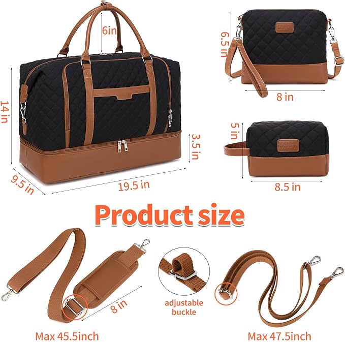 Weekender Bag, Large Travel Duffel Bag for Women, Carry on Overnight Bag with Shoe Compartment and Toiletry Bags - Image 6
