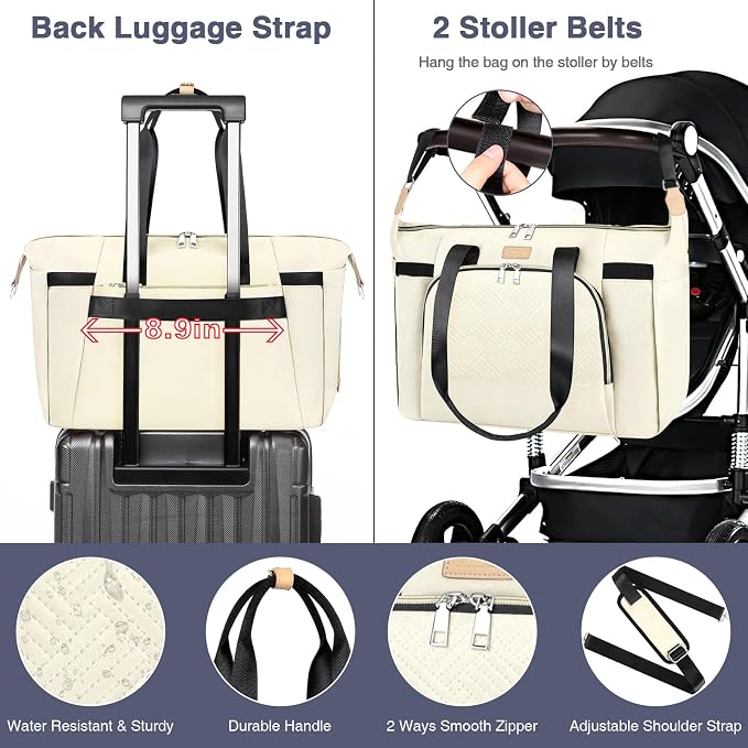 Diaper Bag Tote for Baby 7PCS, Large Mommy Bag with Portable Changing Pad | Multifunctional Hospital Bags for Labor and Delivery with Pacifier Case and Organizer Pouches,Travel Baby Bag for Boy Girl - Image 6