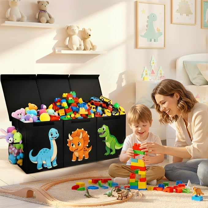 Extra Large Collapsible Toy Box Chest, Sturdy Dinosaur Toy Storage Organizer with Lids, 40"x16"x14", Toy Box for Boys Girls, Cute Kids Bin Baskets for Living Room, Playroom, Nursery, Bedroom, Black - Image 7