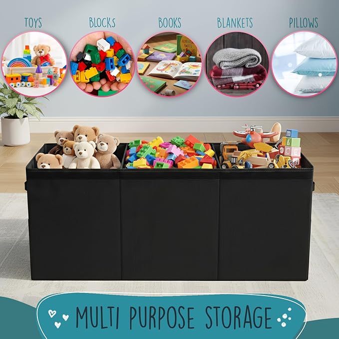 SoftOwl Extra Large Toy Storage Organizer with Lid - Sturdy, Collapsible Toy Chest Storage Box Design - Toys Bin with Dividers for Kids, Nursery, Bedroom, Playroom 37"x16"x14" - Image 4