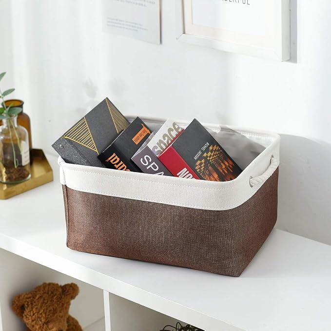 Large Storage Baskets for Shelves, Fabric Baskets for Organizing, Collapsible Storage Bins for Closet, Nursery, Clothes, Home & Office [3-Pack, White&Brown] - Image 8