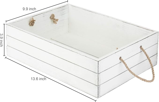 MyGift Vintage White Wood Organizer Storage Crate Bin with Rope Handles | Open-top farmhouse bin keeps toiletries, magazines, pantry items, toys, and household essentials neatly stored and accessible - Image 5
