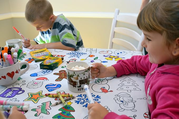 Holiday Design – XL Rectangle Tablecloth 60”X102” – Interactive Coloring Tablecloth for Kids – Poly/Cotton Fabric - Washable and Reusable – DIY Coloring Activity for Children and Adults - Image 6