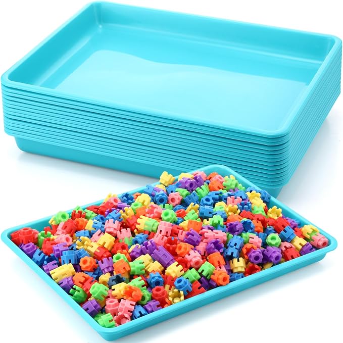 Maitys 15 Pack Plastic Art Trays 12 x 16 Inch Activity Crafts Trays Sensory Tray DIY Projects, Painting, Beads, Jewelry Office Home Organizer Arts and Crafts Supplies(Mint Green) by Maitys