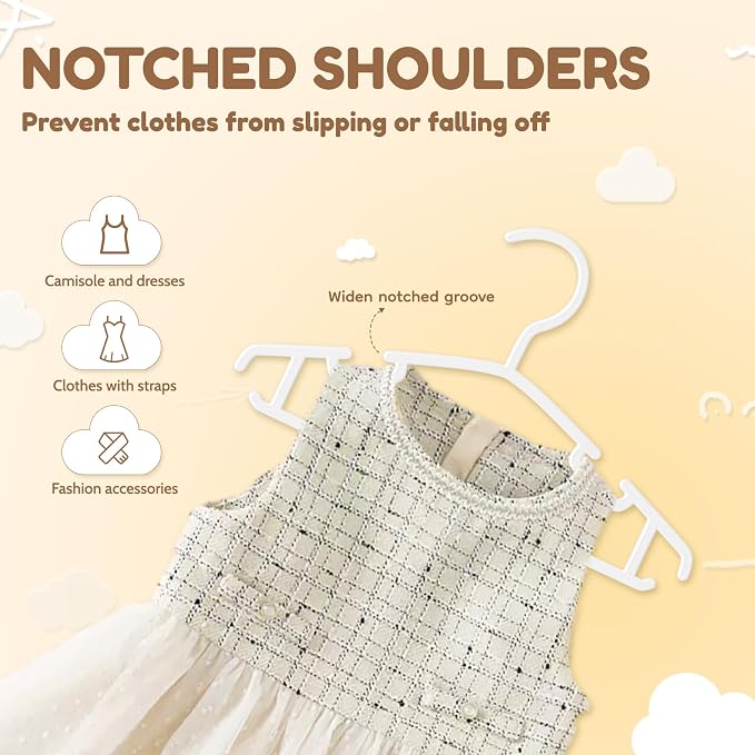 VILICK Kids Plastic Hangers, Baby Clothes Hangers for Closet 150 Packs Non-Slip Toddler Hangers for Infant Child Clothing, Small Children, for Pants Coats Skirts (White) - Image 4