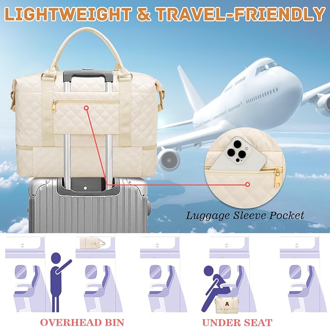 Monogram Dance Bag for Girls with Makeup Pouch(Beige,K) | Gifts for Women-Overnight Bags with Toiletry Bag-Weekender Bags with Shoe Compartment for Travel - Image 7