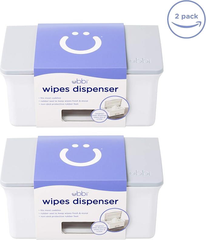 Ubbi Set of 2 Baby Wipes Dispensers with Weighted Plates and Secure Seals, Nursery and Baby Registry Essential to Keep Wipes Fresh and Changing Table Organized, Gray | Rubber Seal Keeps Wipes Fresh, Non-Skid Feet, Holds Standard Pack of Wipes, Baby Cha... - Image 2
