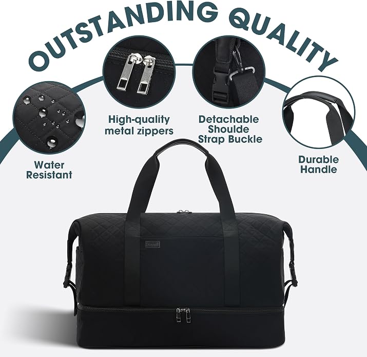 Women's Weekender bag Travel Duffel Bag with Shoe Compartment 21-inch Airline-Approved Carry-On, 2-Piece Overnight Bag Set Personal Item Luggage - Image 4