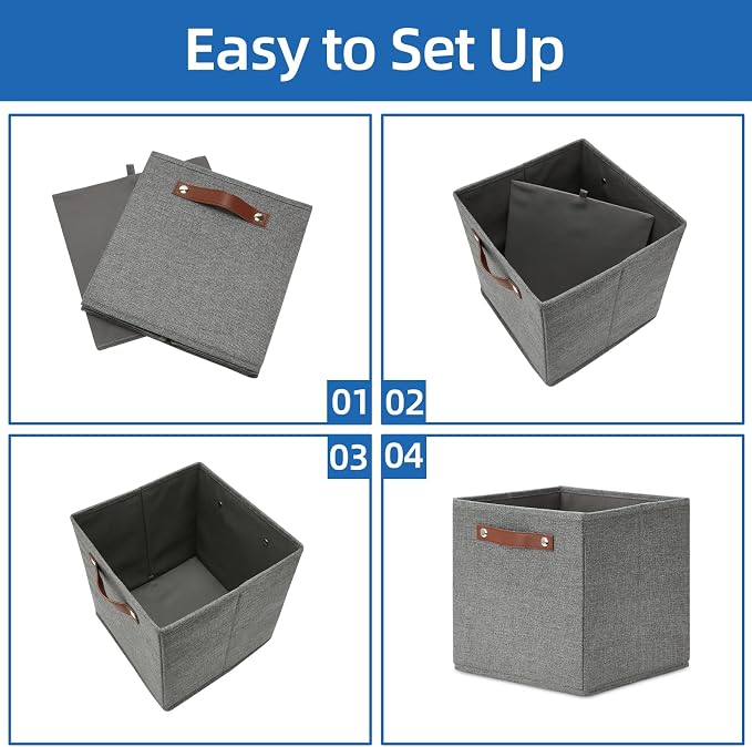 Temary 11 Inch Cube Storage Bins 4PCs Fabric Storage Cubes Storage Baskets Organizer with Handles, Foldable Baskets for Organizing Clothes, Toys, Towels (Grey, 11x11x11) - Image 7