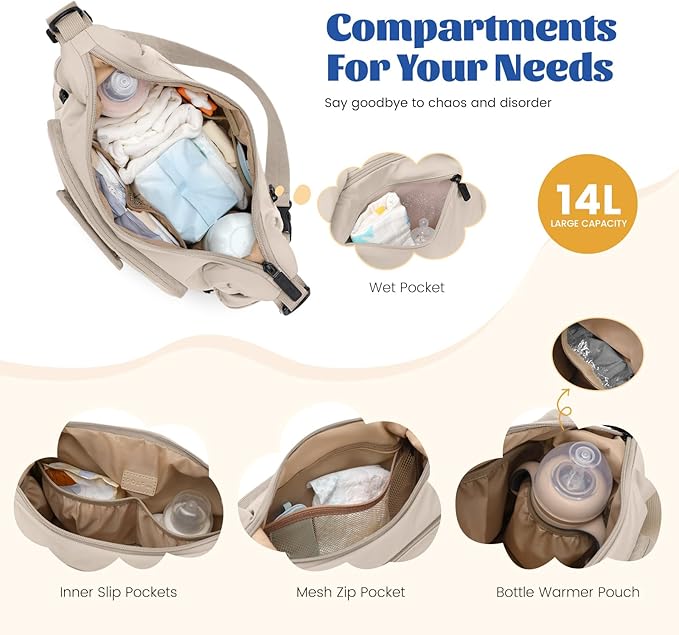 14L Puffer Diaper Bag Tote, Large Capacity Travel Diaper bags, Crossbody Hospital Bag for mom - Image 2
