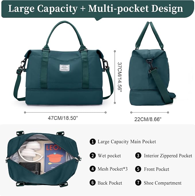 Weekender Bags for Women, Personal Item Travel Bag with Shoes Compartment | Overnight Travel Duffel Bag with Quilted Toiletry Bag, Airplane Friendly Carry-On Bag - Image 4