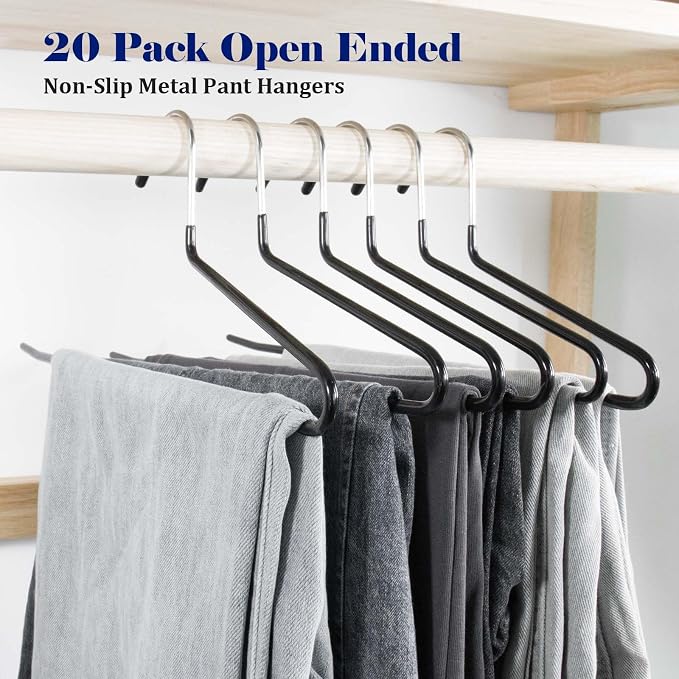 20 Pack Open Ended Pants Hangers with Non Slip Design,Suitable for Trousers,Jeans,Towels for Closet Space Saving,Durable Metal Material with Rubber Coating (Black) - Image 6