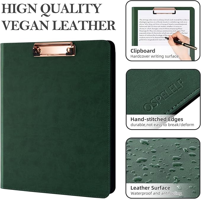 Ospelelf Green Clipboard with Storage 3 Binder Leather Portfolio Folder with Zipper, 12.1” Tablet Sleeve, 5 Dividers with Pocket, Refillable Notepad, Card Slot - Image 5