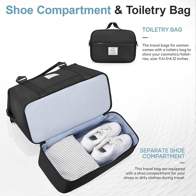 Weekender Bags for Women, Personal Item Travel Bag with Shoes Compartment | Vacuum Overnight Travel Duffel Bag with Air Pump & Compression Pocket - Image 6