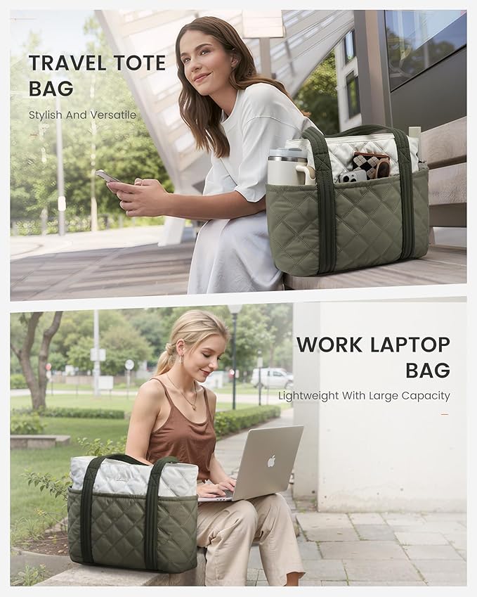 LOVEVOOK Puffer Tote Bag for Women, Puffy Work Handbag with Cup Holder, Travel Carry On Bag with Zipper for Teacher Nurse Gym - Image 6