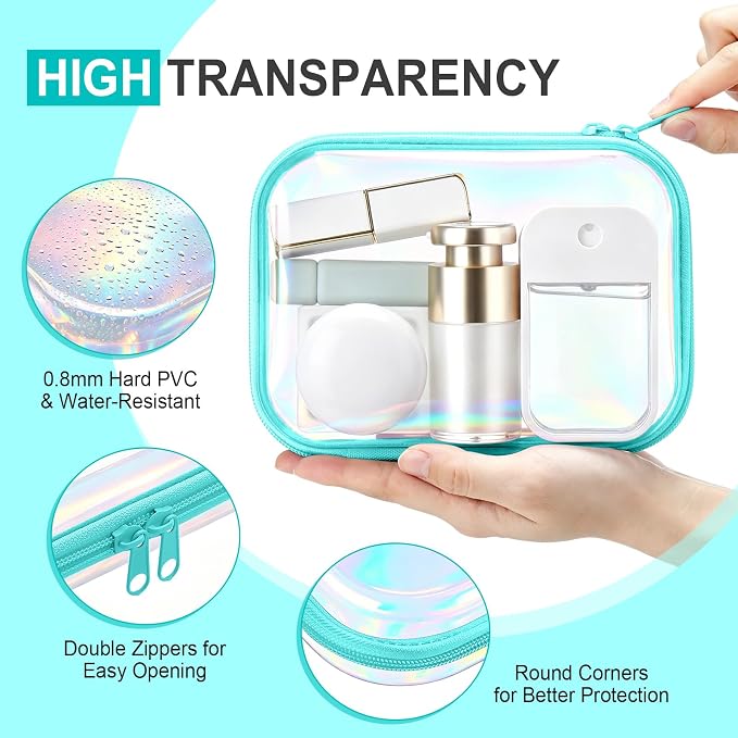 Sanwuta 6 Clear Hard Zipper Case,Holographic,7.09 X 5.12 X 2 Inch | Pencil Case Pouches ,Makeup Bag,Plastic Toiletry Diaper Bag ,Travel Toy Storage,Waterproof Organizer Bins - Image 3