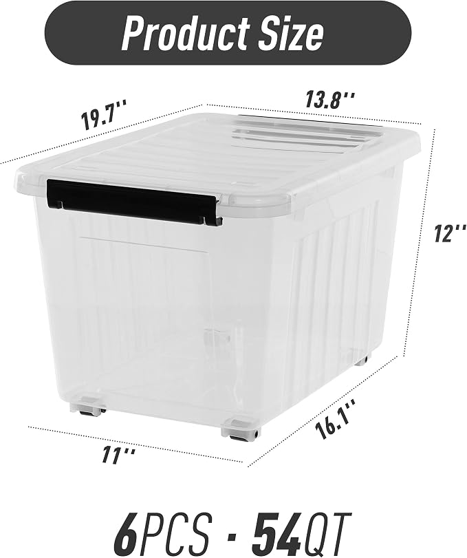Citylife 54 Quart Large Clear Plastic Storage Bins with Lids 6-Pack | Stackable, Secure latching lids, Easy Find, Clothes Storage Bins for Closet Bedroom Garage - Image 9
