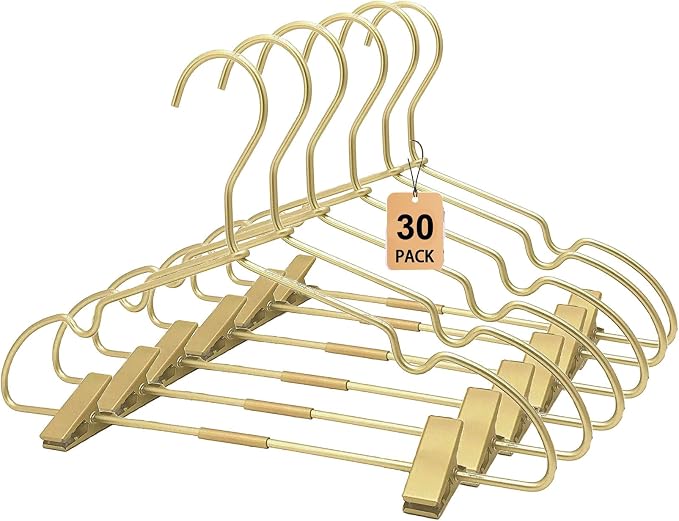 Gold Metal 12.6" Baby Clothes Clips Hanger, 30 Pack Children Kids Coat Hanger Display and Storage,Heavy Duty Standard Metal Hangers with Non-Slip Design,Space Saving Organizer by Koobay