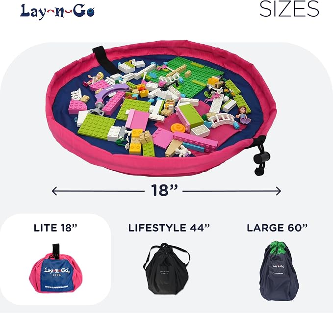 Lay-n-Go Layflat Portable Drawstring Cinch Storage Toy & Mini Figures Organizer & Play Mat, Mesh Pockets, Home & Travel, Kids & Toddlers Playdates, 2 Straps for Backpack, Durable, Machine Washable - Image 5