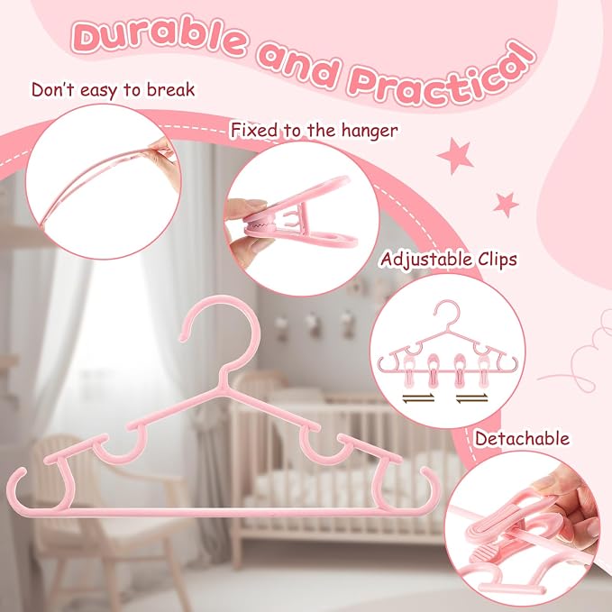 Hsei Baby Hanger with Clip for Pant,120 Packs Total,Pink,10.6 Inch | 40 Kids Plastic Hanger with 80 Clips for Newborn, Nursery, Daycare, Preschool, Closet, Wardrobe Organizer for Baby Shower - Image 3
