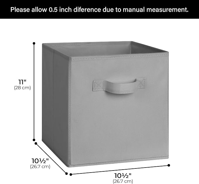 Cupic Cupid 6-Pack 11x11 Fabric Storage Cubes, Cube Storage Bins, Gray | Foldable, Reinforced Front Handle, Holds Blankets, Towels, Accessories and More, Fits Closet, Cube Shelves, Office, Dorm - Image 2