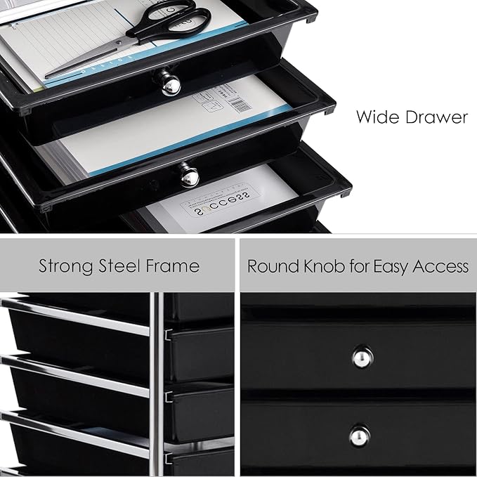 GOFLAME 10-Drawer Rolling Storage Drawer Cart, Utility Cart with Removable Drawers & Metal Frame, Mobile Art Craft Drawer Cart with Lockable Wheels for Home, Office, Studio, School, Black - Image 8
