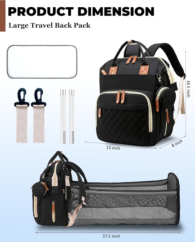 Diaper Bag with Changing Station, Waterproof 3 in 1 Diaper Backpack with Foldable Changing Pad, Insulated Bottle Holders,Large Travel Backpack for Mom & Dad, Baby essentials,Black - Image 5