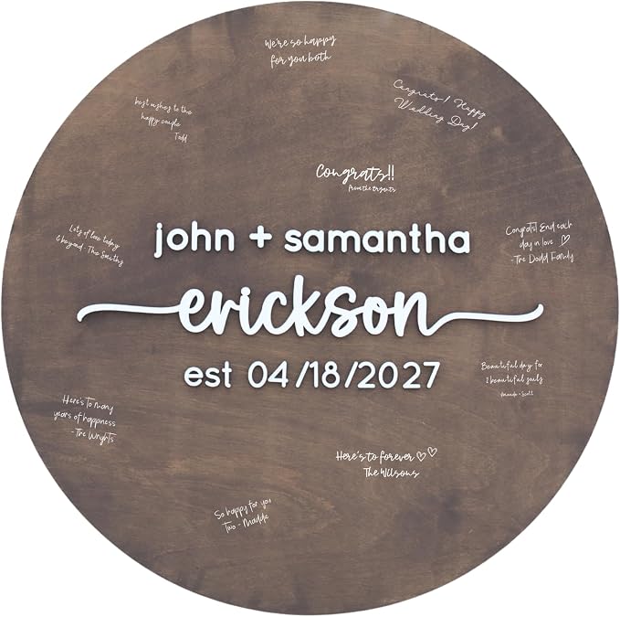 Personalized Round Guest Book Alternative Sign, Unique Guest Book Sign, Custom Alternative Guest Book, Wooden Guest Book, Wedding Ceremony Guestbook Sign (Design 7) by Obsidian+Home+Creations