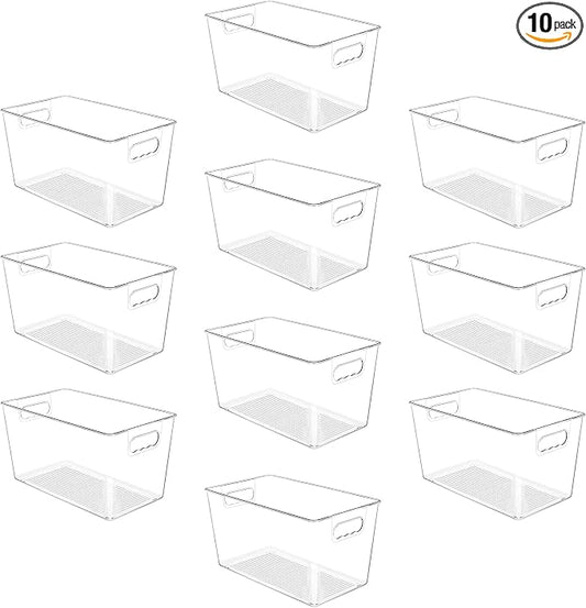 YIHONG 10 Pack Clear Storage Bins, Pantry Organizer Bins with Handle, XL | Plastic Bins, Pantry Storage Containers for Kitchen, Freezer, Cabinet, Closet, Bathroom, Under Sink Organizers and Storage by YIHONG